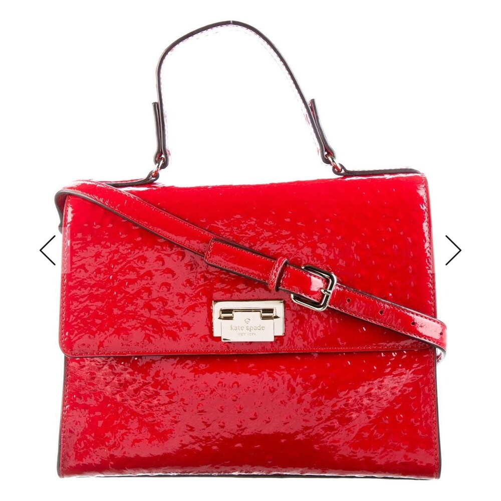 Kate Spade Red Bag Doris Ostrich Embossed Knightsbridge Patent Leather Satchel